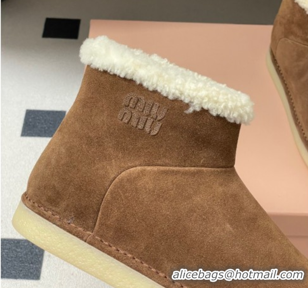 Purchase Miu Miu Suede and Shearling Snow Ankle Boots Brown 5T515E 1024121