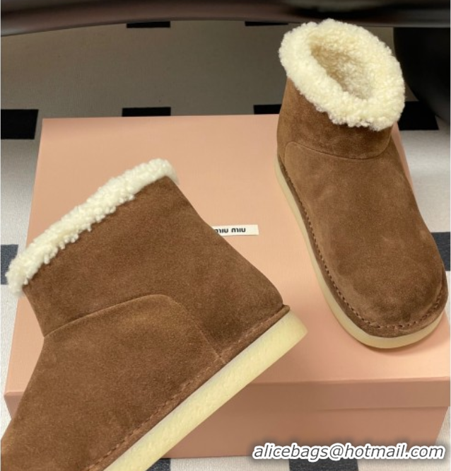 Purchase Miu Miu Suede and Shearling Snow Ankle Boots Brown 5T515E 1024121