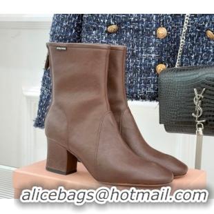 Cheap Miu Miu Nappa Leather Heel Ankle Boots 5cm with Logo Tag Dark Brown 5T557E 1024122