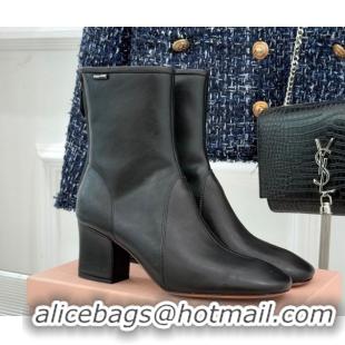 Most Popular Miu Miu Nappa Leather Heel Ankle Boots 5cm with Logo Tag Black 5T557E 1024123