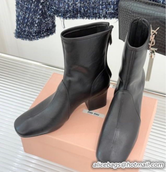 Most Popular Miu Miu Nappa Leather Heel Ankle Boots 5cm with Logo Tag Black 5T557E 1024123
