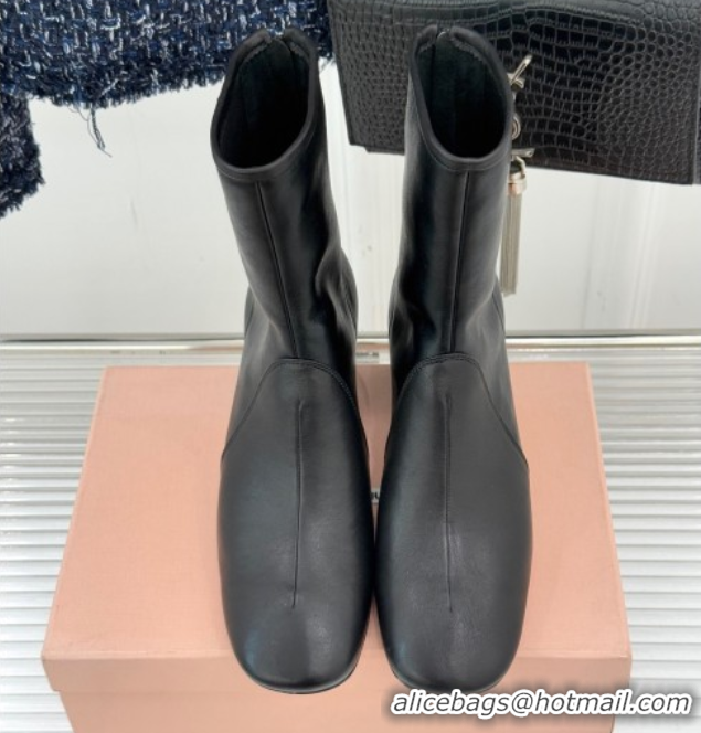 Most Popular Miu Miu Nappa Leather Heel Ankle Boots 5cm with Logo Tag Black 5T557E 1024123
