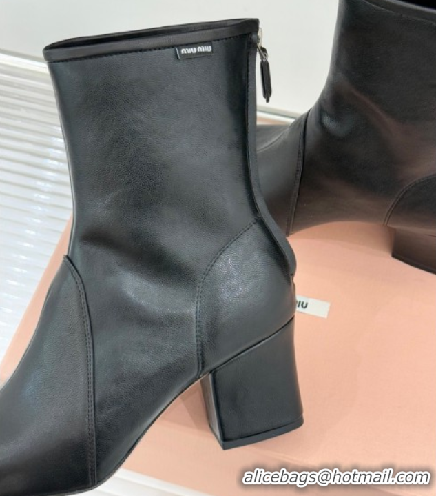 Most Popular Miu Miu Nappa Leather Heel Ankle Boots 5cm with Logo Tag Black 5T557E 1024123