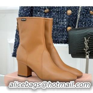 Top Design Miu Miu Nappa Leather Heel Ankle Boots 5cm with Logo Tag Light Brown 5T557E 1024124