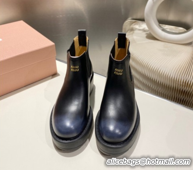 Good Quality Miu Miu Faded Leather Platform Ankle Boots Black MM102403 1024125