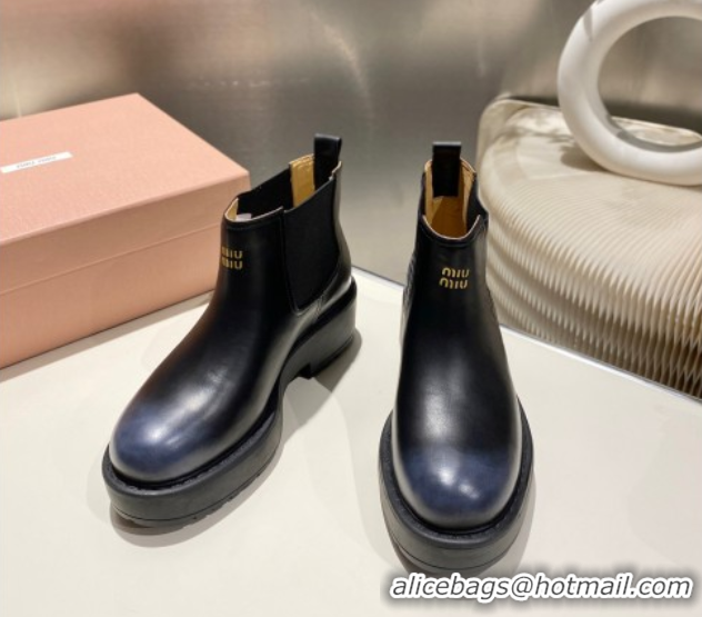 Good Quality Miu Miu Faded Leather Platform Ankle Boots Black MM102403 1024125