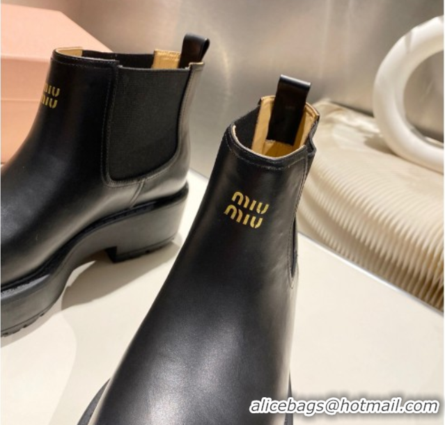 Good Quality Miu Miu Faded Leather Platform Ankle Boots Black MM102403 1024125