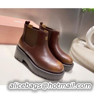 Good Looking Miu Miu Faded Leather Platform Ankle Boots Brown MM102403 1024126