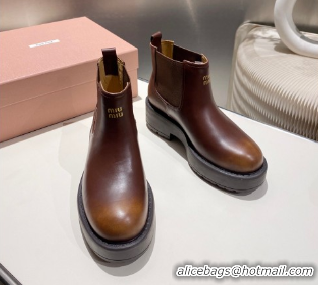 Good Looking Miu Miu Faded Leather Platform Ankle Boots Brown MM102403 1024126