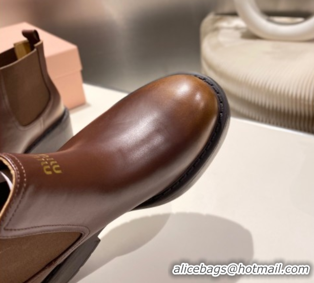 Good Looking Miu Miu Faded Leather Platform Ankle Boots Brown MM102403 1024126