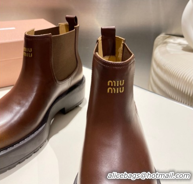 Good Looking Miu Miu Faded Leather Platform Ankle Boots Brown MM102403 1024126