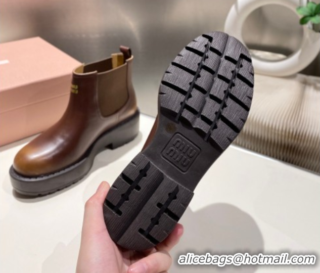 Good Looking Miu Miu Faded Leather Platform Ankle Boots Brown MM102403 1024126