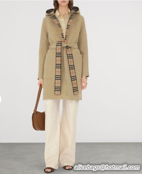 ​Top Quality Burberry Reversible Wool Hooded Wrap Coat B8912 Sand