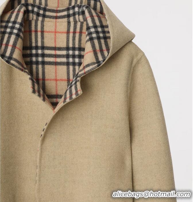 ​Top Quality Burberry Reversible Wool Hooded Wrap Coat B8912 Sand
