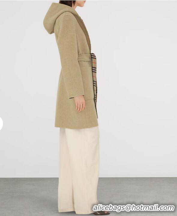 ​Top Quality Burberry Reversible Wool Hooded Wrap Coat B8912 Sand