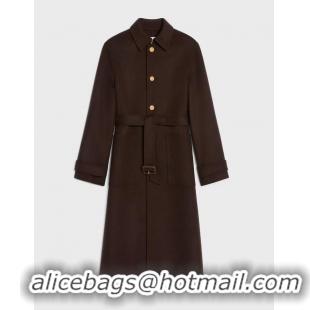 ​Celine Coat In Double Face Cashmere CE0296 Dark Coffee