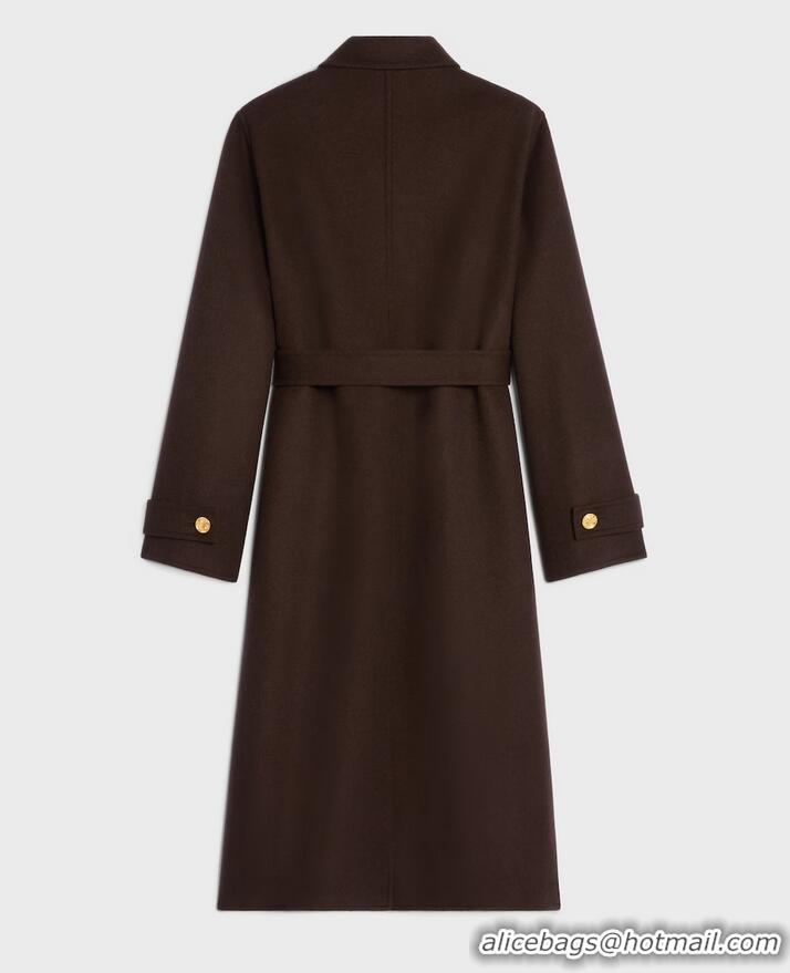 ​Celine Coat In Double Face Cashmere CE0296 Dark Coffee