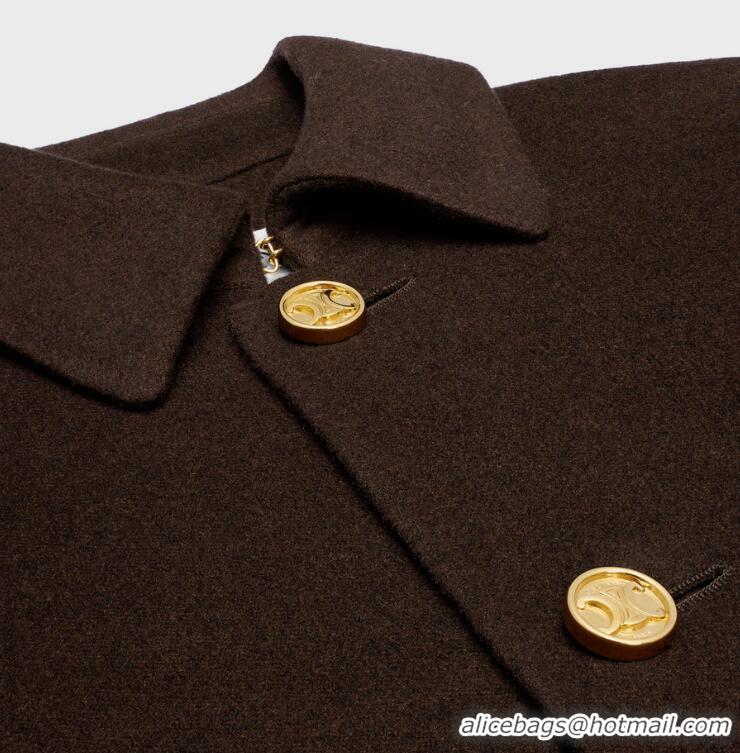 ​Celine Coat In Double Face Cashmere CE0296 Dark Coffee