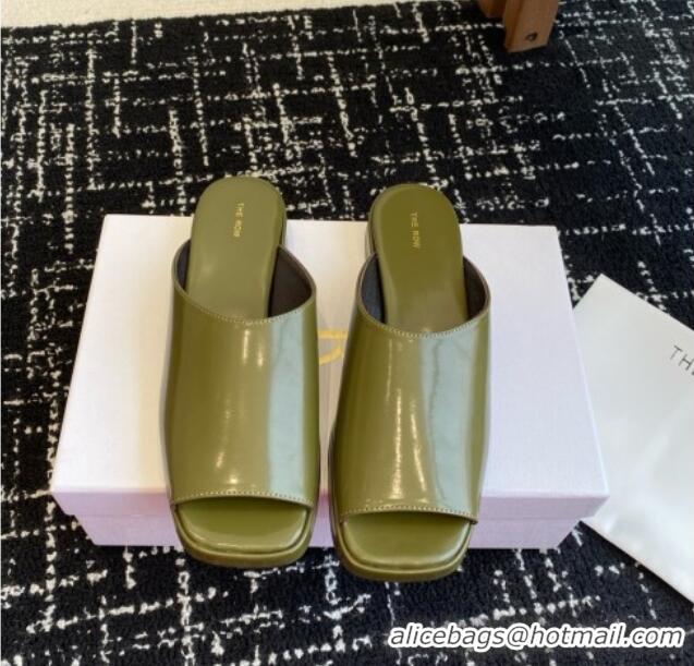 Best Price The Row Emi Mule in Polished Calfskin TR1403 Green 2025