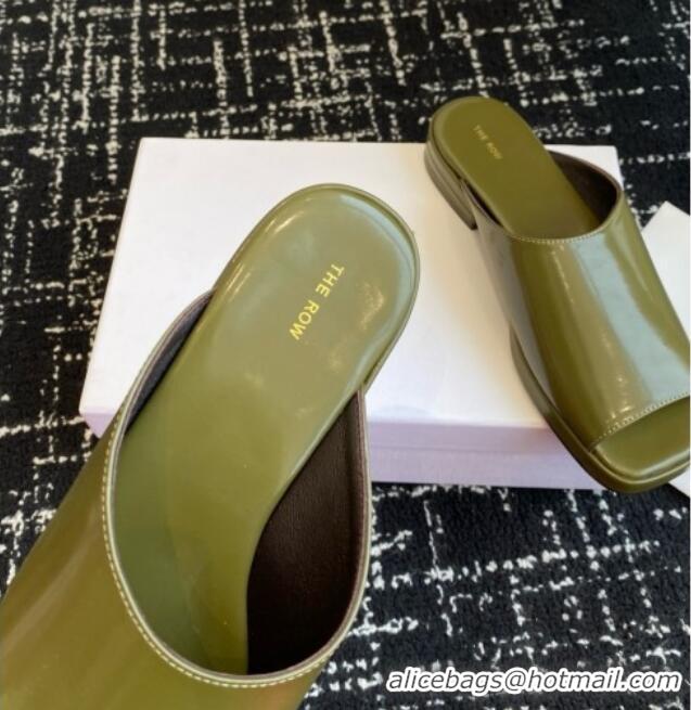 Best Price The Row Emi Mule in Polished Calfskin TR1403 Green 2025