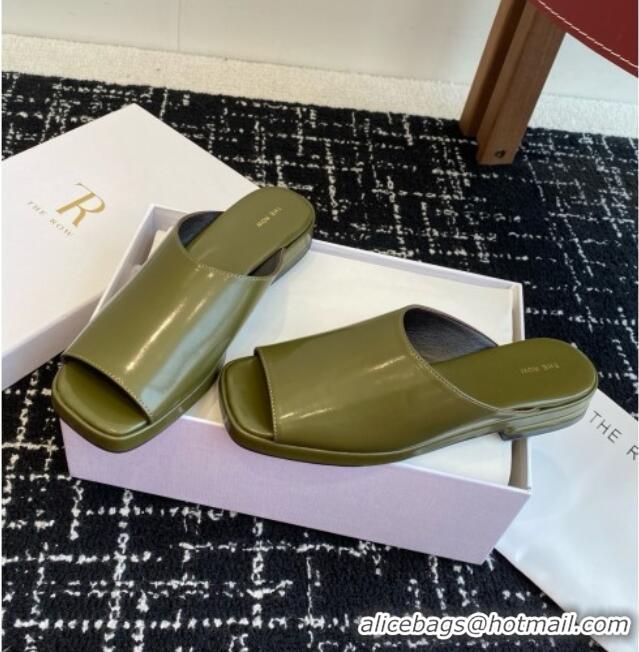 Best Price The Row Emi Mule in Polished Calfskin TR1403 Green 2025