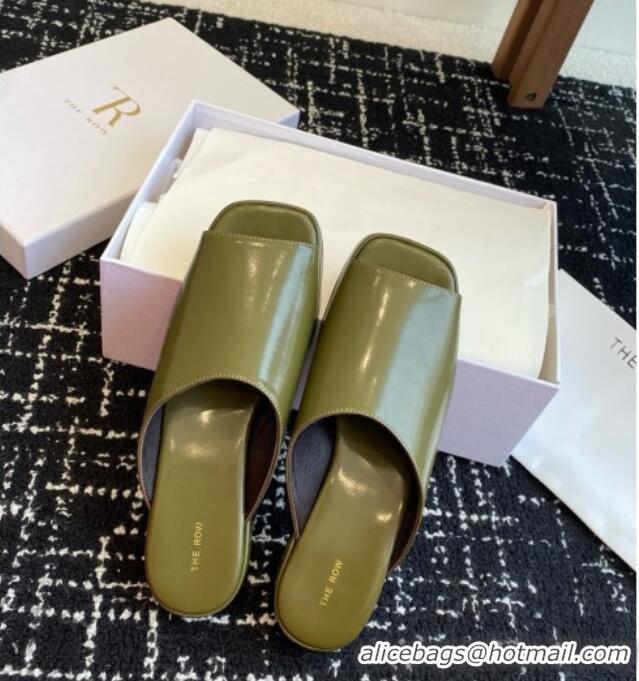 Best Price The Row Emi Mule in Polished Calfskin TR1403 Green 2025