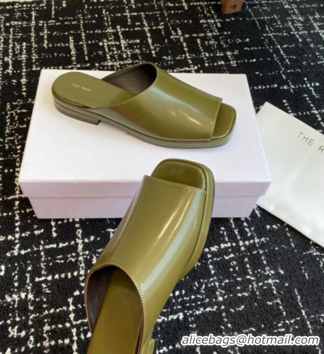 Best Price The Row Emi Mule in Polished Calfskin TR1403 Green 2025