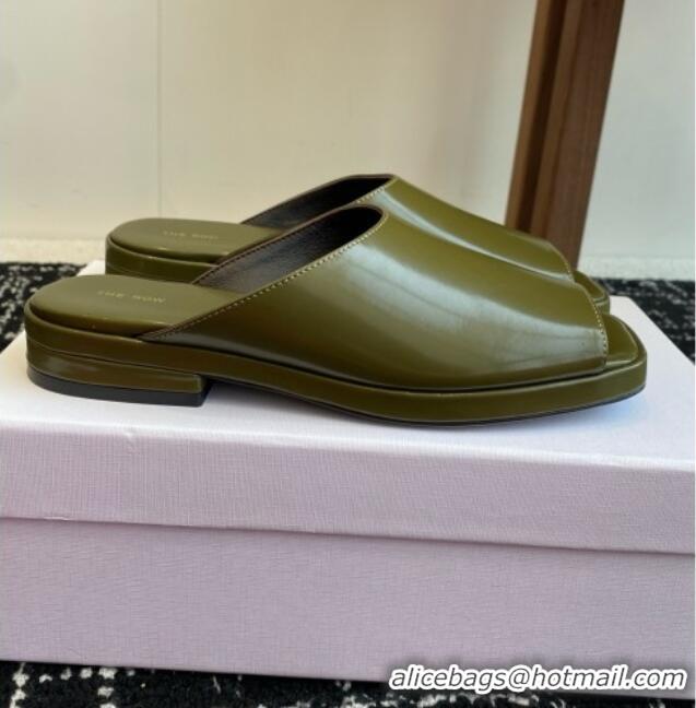 Best Price The Row Emi Mule in Polished Calfskin TR1403 Green 2025