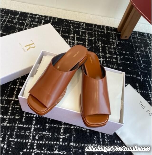 Luxury The Row Emi Mule in Polished Calfskin TR1404 Brown 2025