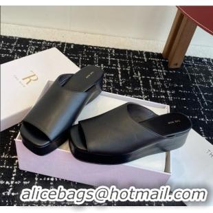 Luxury The Row Emi Flatform Sandal in  Lambskin 5.5cm Heel TR1405 Black 2025