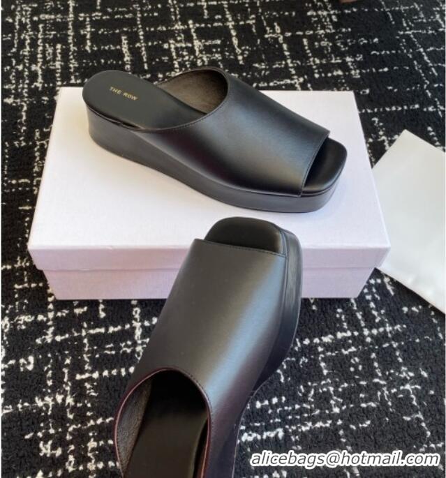 Luxury The Row Emi Flatform Sandal in  Lambskin 5.5cm Heel TR1405 Black 2025