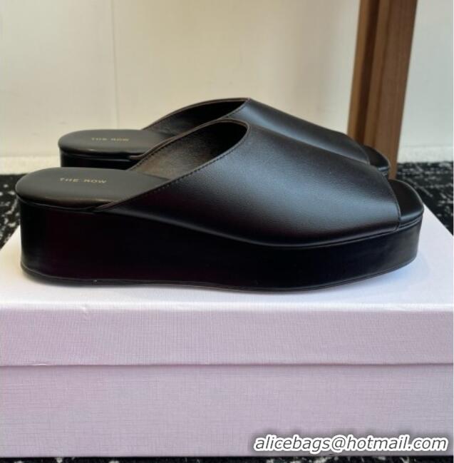 Luxury The Row Emi Flatform Sandal in  Lambskin 5.5cm Heel TR1405 Black 2025