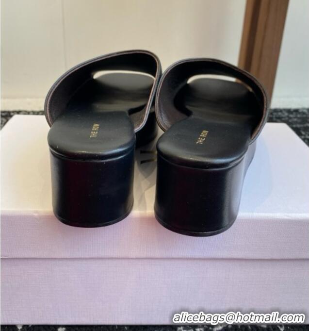 Luxury The Row Emi Flatform Sandal in  Lambskin 5.5cm Heel TR1405 Black 2025