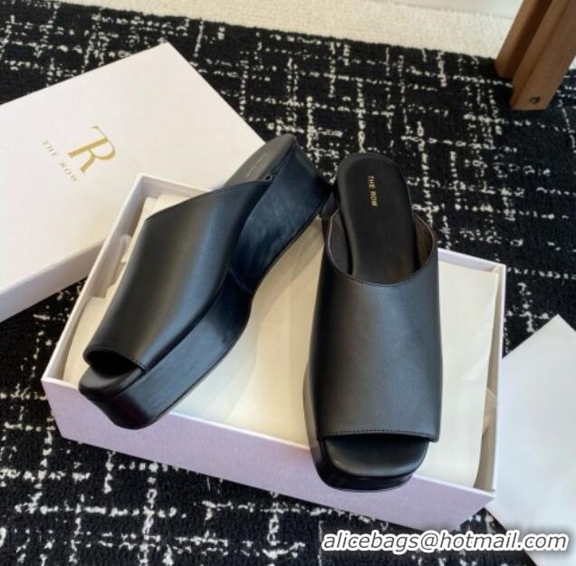 Luxury The Row Emi Flatform Sandal in  Lambskin 5.5cm Heel TR1405 Black 2025