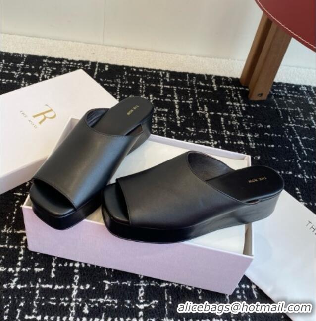 Luxury The Row Emi Flatform Sandal in  Lambskin 5.5cm Heel TR1405 Black 2025