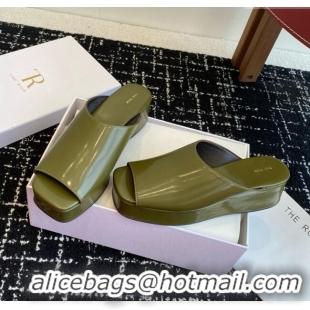 New Stylish The Row Emi Flatform Sandal in Polished Calfskin 5.5cm Heel TR1405 Green 2025