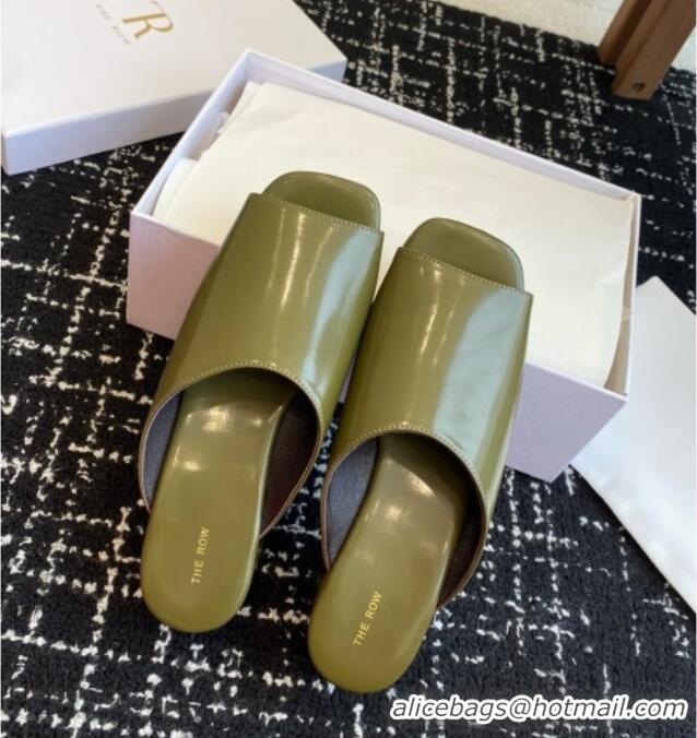 New Stylish The Row Emi Flatform Sandal in Polished Calfskin 5.5cm Heel TR1405 Green 2025