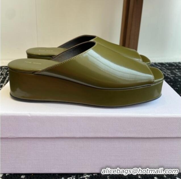 New Stylish The Row Emi Flatform Sandal in Polished Calfskin 5.5cm Heel TR1405 Green 2025