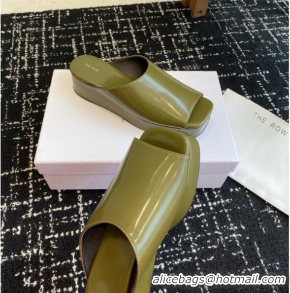 New Stylish The Row Emi Flatform Sandal in Polished Calfskin 5.5cm Heel TR1405 Green 2025
