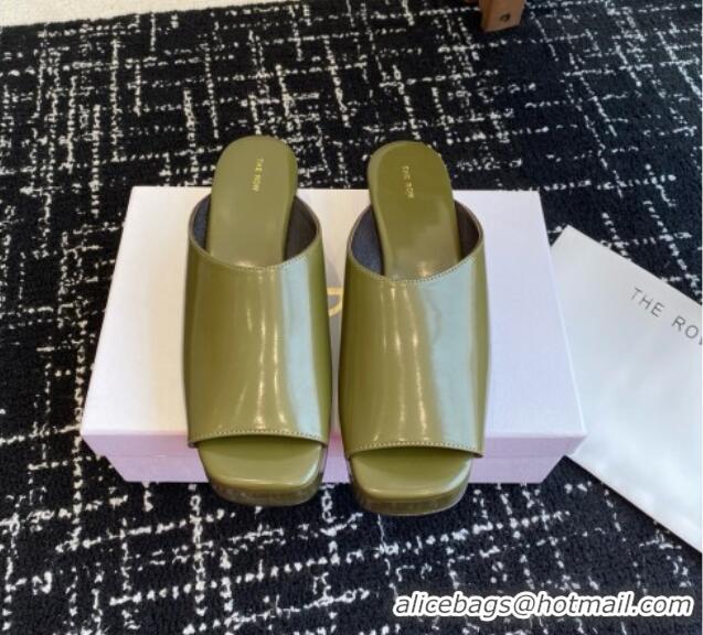 New Stylish The Row Emi Flatform Sandal in Polished Calfskin 5.5cm Heel TR1405 Green 2025