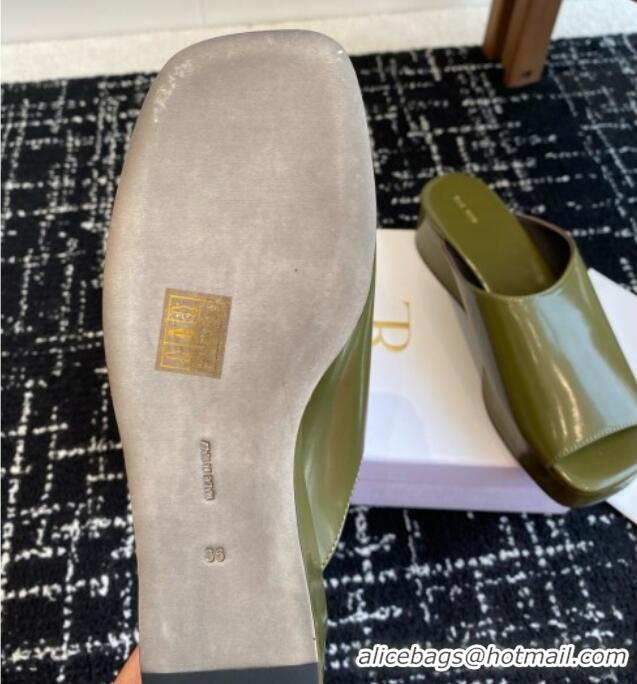 New Stylish The Row Emi Flatform Sandal in Polished Calfskin 5.5cm Heel TR1405 Green 2025