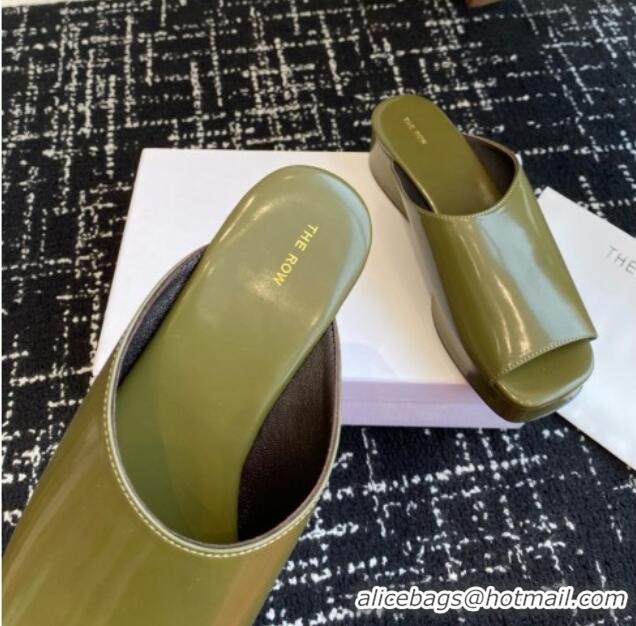 New Stylish The Row Emi Flatform Sandal in Polished Calfskin 5.5cm Heel TR1405 Green 2025