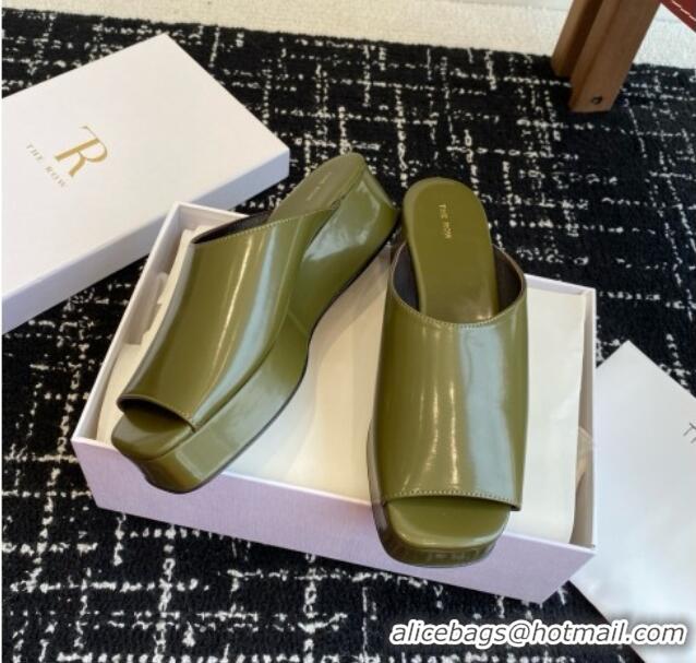 New Stylish The Row Emi Flatform Sandal in Polished Calfskin 5.5cm Heel TR1405 Green 2025