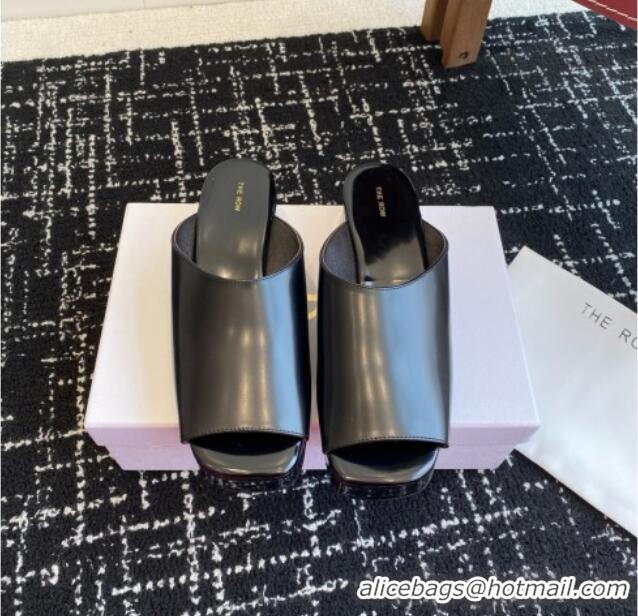 Classic Hot The Row Emi Flatform Sandal in Polished Calfskin 5.5cm Heel TR1406 Black 2025