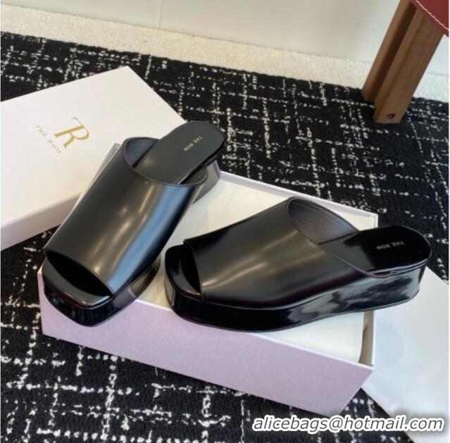 Classic Hot The Row Emi Flatform Sandal in Polished Calfskin 5.5cm Heel TR1406 Black 2025