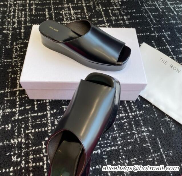 Classic Hot The Row Emi Flatform Sandal in Polished Calfskin 5.5cm Heel TR1406 Black 2025