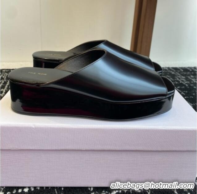 Classic Hot The Row Emi Flatform Sandal in Polished Calfskin 5.5cm Heel TR1406 Black 2025