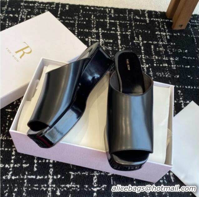 Classic Hot The Row Emi Flatform Sandal in Polished Calfskin 5.5cm Heel TR1406 Black 2025