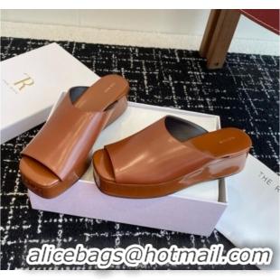 Newest 2015 The Row Emi Flatform Sandal in Polished Calfskin 5.5cm Heel TR1406 Brown 2025