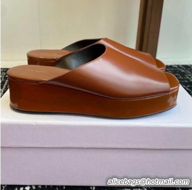 Newest 2015 The Row Emi Flatform Sandal in Polished Calfskin 5.5cm Heel TR1406 Brown 2025
